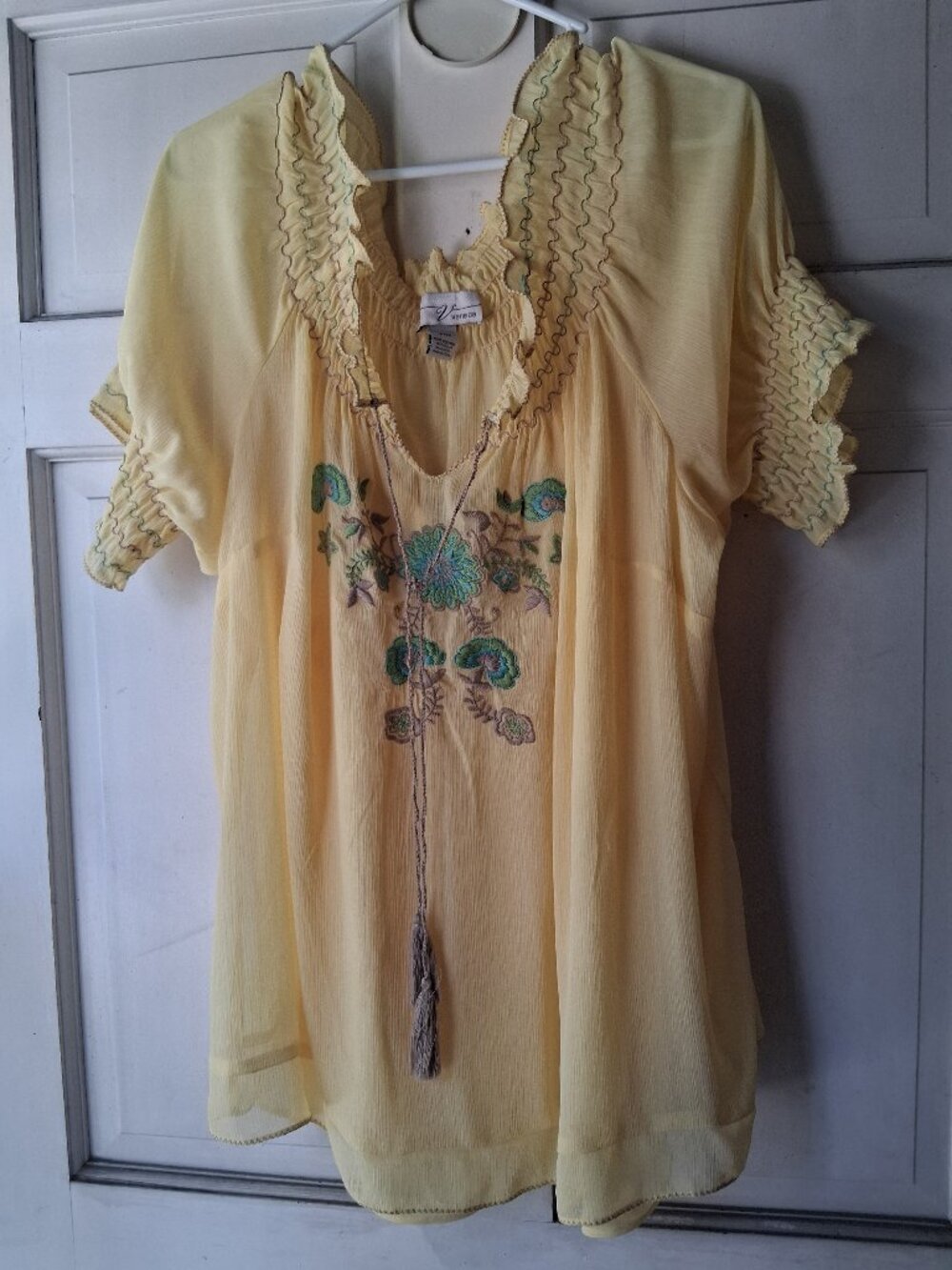 Venezia Butter Yellow Twin Set Size 18/20 Spaghetti Strap Puff Sleeve Boho